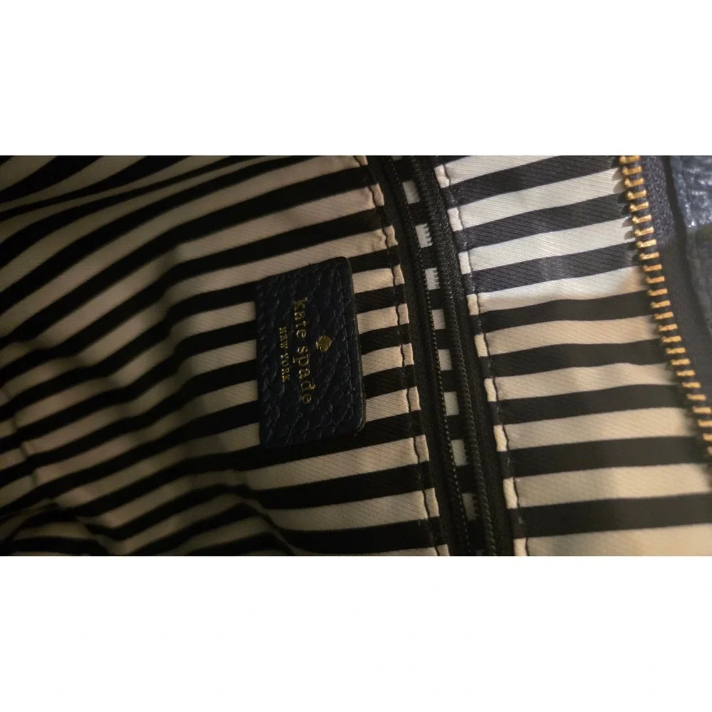 Kate Spade New York Navy‎ Blue Pebbled Leather Crossbody Bag  Striped Lining